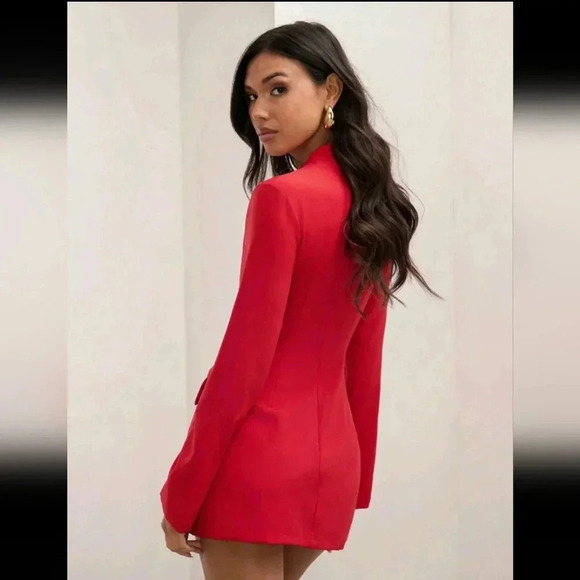 Women's Spring & Summer Solid Color Stand Collar Flare Sleeve Short Mini Dress - Picture 2 of 5